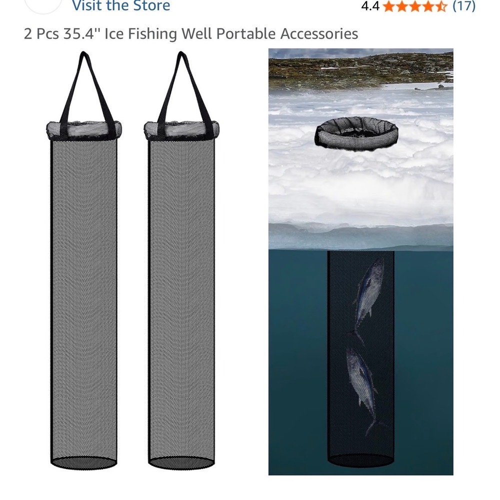 Vincreem 2 Pcs 35.4" Ice Fishing Well Portable Mesh Storage Cage Black